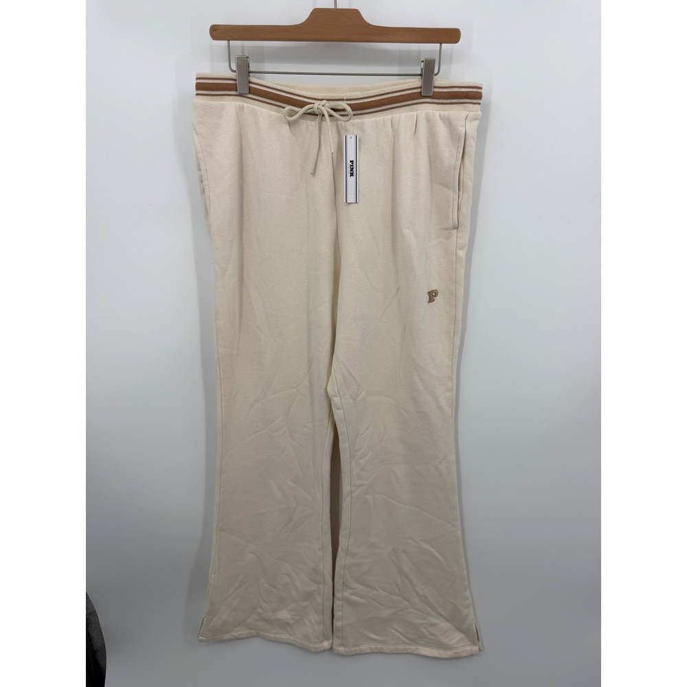 PINK Victoria's Secret Flare Sweatpants Womens Large Cream Striped Waistband